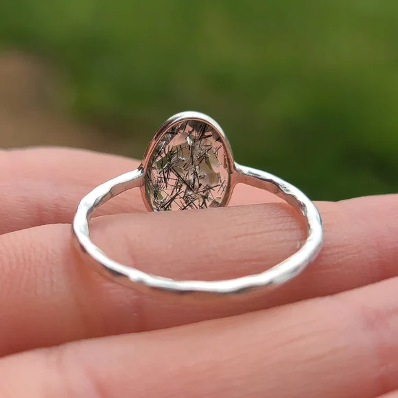 Black Rutile/Tourmalated Quartz 925 Ring